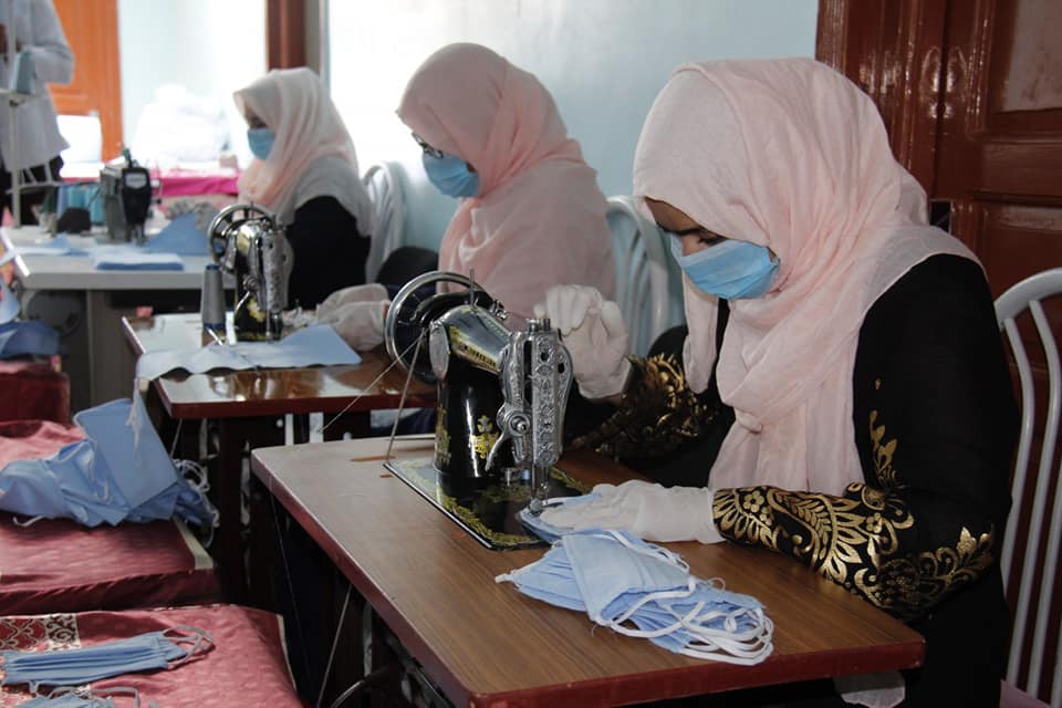 Afghan Women sewing masks