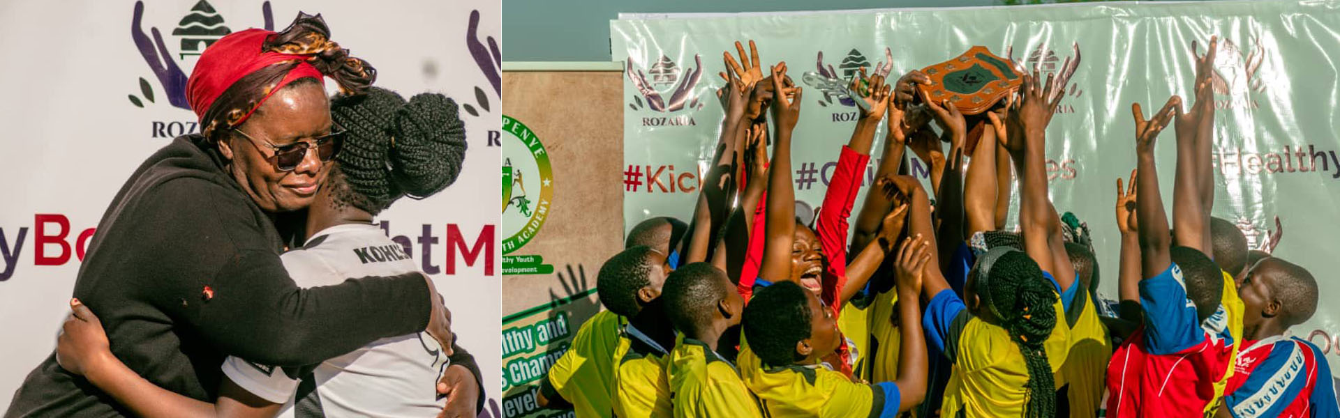 Image shows two instances of the award ceremony at the RMT Soccer Tournament