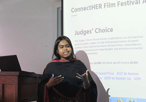Filmmaker Novera Hasan Nikkon teaching a filmmaking class in Bangladesh